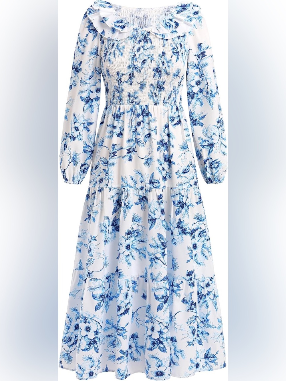 Peasant Floral Smocked Tiered Maxi Dress